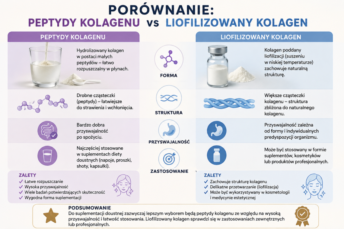 Porównanie: peptydy kolagenu z liofilizowanym kolagenem