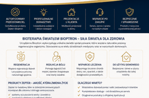 Szukasz oryginalnych produktów Zepter lub urządzenia Bioptron i zależy Ci na profesjonalnym doradztwie, prezentacji oraz wsparciu po zakupie? Poznaj Sylwię Chochół – doświadczonego przedstawiciela marki Zepter i produktów Bioptron. Pod marką Medlight Sylwia Chochół prowadzona jest działalność związana ze sprzedażą, prezentacją i doradztwem w zakresie produktów Zepter oraz urządzeń Bioptron. Klienci z całej Polski mogą skorzystać z indywidualnych konsultacji, prezentacji produktów oraz pomocy w wyborze rozwiązania dopasowanego do swoich potrzeb. Kontakt: Sylwia Chochół | tel. 504 480 626 | medlight.pl Kim jest Sylwia Chochół? Sylwia Chochół jest doświadczonym przedstawicielem produktów Zepter International oraz Bioptron, specjalizującym się w bezpośrednim kontakcie z klientem, prezentacji produktów oraz profesjonalnym doradztwie. W swojej pracy łączy doświadczenie handlowe z indywidualnym podejściem do klienta. Dzięki temu osoba zainteresowana zakupem może nie tylko poznać konkretny produkt, ale również uzyskać informacje dotyczące jego zastosowania, użytkowania i dostępnych możliwości. Celem działalności jest przede wszystkim świadomy wybór produktu, rzetelna informacja oraz opieka nad klientem również po dokonaniu zakupu. Medlight – Zepter i Bioptron w jednym miejscu Medlight to miejsce, w którym klienci mogą zapoznać się z ofertą produktów marki Zepter oraz urządzeń Bioptron. Oferta obejmuje między innymi: urządzenia i produkty Bioptron, naczynia kuchenne Zepter, systemy oczyszczania wody i powietrza, wybrane produkty wspierające zdrowy styl życia, akcesoria i produkty uzupełniające, pomoc w zakresie użytkowania zakupionych urządzeń. Dzięki bezpośredniemu kontaktowi z przedstawicielem klient może otrzymać informacje dopasowane do konkretnego produktu i swoich oczekiwań. Bioptron – światło wykorzystywane w nowoczesnej terapii światłem Jednym z najważniejszych obszarów działalności Sylwii Chochół są urządzenia Bioptron, wykorzystujące światło spolaryzowane. Bioptron jest rozwiązaniem stosowanym między innymi w obszarach związanych z regeneracją, pielęgnacją skóry oraz wspomaganiem procesów fizjoterapeutycznych. Urządzenia mogą być wykorzystywane zarówno przez specjalistów, jak i – w zależności od modelu i przeznaczenia – w warunkach domowych. Przed zakupem warto dokładnie poznać sposób działania urządzenia, jego przeznaczenie oraz zasady prawidłowego użytkowania. Ważne: urządzenia Bioptron nie powinny być traktowane jako zamiennik konsultacji lekarskiej ani profesjonalnego leczenia. W przypadku problemów zdrowotnych sposób stosowania należy skonsultować z odpowiednim specjalistą. Zepter – produkty do domu, kuchni i zdrowego stylu życia Oferta Zepter obejmuje szeroką gamę produktów przeznaczonych do codziennego użytkowania. Wśród nich znajdują się między innymi: wysokiej jakości naczynia kuchenne Zepter, akcesoria i dodatki do naczyń, systemy oczyszczania wody, rozwiązania poprawiające komfort życia w domu, produkty związane ze zdrowym stylem życia. Dla wielu klientów ważnym elementem wyboru jest możliwość poznania produktu przed zakupem. Dlatego prezentacja Zepter u klienta może być dobrym sposobem na porównanie rozwiązań i zadanie pytań dotyczących ich użytkowania. Doradztwo Zepter i Bioptron – nie tylko sprzedaż produktu Zakup urządzenia lub produktu premium powinien być poprzedzony odpowiednim przygotowaniem i poznaniem jego możliwości. Sylwia Chochół zapewnia klientom wsparcie na różnych etapach: ✔ prezentacja produktu, ✔ indywidualne doradztwo, ✔ pomoc w wyborze odpowiedniego rozwiązania, ✔ wyjaśnienie zasad użytkowania, ✔ informacje dotyczące dostępnych modeli i akcesoriów, ✔ wsparcie po zakupie, ✔ pomoc w sprawach związanych z serwisem i obsługą produktu. Dzięki temu klient nie zostaje sam po dokonaniu zakupu. Prezentacje Zepter i Bioptron u klienta Jedną z form kontaktu z klientami są indywidualne prezentacje produktów. Podczas prezentacji można dokładniej poznać wybrane urządzenie lub produkt, dowiedzieć się, jak działa oraz zobaczyć jego możliwości w praktyce. To rozwiązanie szczególnie dla osób, które przed zakupem chcą: zobaczyć produkt na żywo, uzyskać odpowiedzi na konkretne pytania, poznać różnice między modelami, dowiedzieć się, jak prawidłowo korzystać z urządzenia, spokojnie przeanalizować zakup. Prezentacje mogą być organizowane po wcześniejszym kontakcie i ustaleniu szczegółów. Dlaczego warto skorzystać z doradztwa Sylwii Chochół? Wybierając produkty Zepter lub Bioptron, warto zwrócić uwagę nie tylko na sam produkt, ale również na źródło zakupu i dostęp do profesjonalnego wsparcia. Współpraca z doświadczonym przedstawicielem oznacza możliwość bezpośredniego kontaktu, uzyskania informacji o produkcie oraz skorzystania z pomocy również po zakupie. Najważniejsze korzyści: ✔ doświadczenie i wiedza dotycząca produktów Zepter i Bioptron, ✔ indywidualne podejście do każdego klienta, ✔ możliwość prezentacji produktów, ✔ konsultacje telefoniczne i online, ✔ wsparcie po zakupie, ✔ pomoc w zakresie użytkowania produktów, ✔ możliwość kontaktu z przedstawicielem na terenie Polski. Zepter i Bioptron – oryginalne produkty i profesjonalne doradztwo Kupując urządzenia Bioptron lub produkty Zepter, warto mieć pewność, że wybierasz oryginalny produkt z wiarygodnego źródła. Sylwia Chochół pomaga klientom przejść przez cały proces – od pierwszego kontaktu i prezentacji, przez wybór produktu, aż po jego użytkowanie i obsługę posprzedażową. Profesjonalne doradztwo ma szczególne znaczenie w przypadku produktów premium, których możliwości najlepiej poznać przed zakupem. Obsługa klientów z całej Polski Działalność Medlight jest skierowana do klientów z całej Polski. Dzięki kontaktowi telefonicznemu oraz konsultacjom online można uzyskać informacje dotyczące produktów Zepter i Bioptron niezależnie od miejsca zamieszkania. Siedziba: Osiek 119A, 32-300 Olkusz Obszar działania: cała Polska Telefon: 504 480 626 Strona internetowa: medlight.pl Sylwia Chochół – Zepter i Bioptron | kontakt Jeżeli interesują Cię produkty Zepter, naczynia Zepter, urządzenia Bioptron, światłoterapia, systemy oczyszczania wody lub inne rozwiązania marki Zepter, skontaktuj się bezpośrednio z Sylwią Chochół. Możesz zapytać o dostępne produkty, ceny, aktualne promocje, prezentację urządzenia lub pomoc w wyborze odpowiedniego rozwiązania. 📞 Sylwia Chochół Autoryzowany przedstawiciel Zepter i Bioptron Telefon: 504 480 626 Medlight: medlight.pl Zadzwoń i zapytaj – profesjonalne doradztwo może ułatwić wybór produktu odpowiedniego dla Ciebie. Najczęściej zadawane pytania – Zepter i Bioptron Gdzie kupić oryginalne produkty Zepter? Oryginalne produkty Zepter można zamówić za pośrednictwem autoryzowanego przedstawiciela. Sylwia Chochół prowadzi sprzedaż i doradztwo dotyczące produktów Zepter oraz zapewnia klientom wsparcie przed i po zakupie. Gdzie kupić Bioptron? Urządzenia Bioptron można zamówić za pośrednictwem przedstawiciela. Przed zakupem warto skonsultować wybór modelu oraz poznać zasady jego prawidłowego użytkowania. Czy można umówić prezentację Bioptron? Tak. W celu ustalenia możliwości i terminu prezentacji należy skontaktować się bezpośrednio z Sylwią Chochół pod numerem 504 480 626. Czy można zamówić produkty Zepter z dostawą? Szczegóły dotyczące zamówienia, dostępności produktów oraz sposobu dostawy można ustalić podczas kontaktu z przedstawicielem. Czy Sylwia Chochół obsługuje klientów spoza Olkusza? Tak. Działalność skierowana jest do klientów z całej Polski. Dostępne są również konsultacje telefoniczne i online. Medlight Sylwia Chochół – doświadczenie, doradztwo i opieka nad klientem Zepter i Bioptron to produkty, przy których warto postawić na sprawdzone źródło informacji oraz profesjonalne doradztwo. Sylwia Chochół pomaga klientom poznać możliwości produktów, wybrać odpowiednie rozwiązanie oraz uzyskać wsparcie również po zakupie. Jeżeli szukasz Zepter, Bioptron, naczyń Zepter, urządzenia Bioptron lub profesjonalnego doradztwa, skontaktuj się bezpośrednio: Sylwia Chochół – Medlight 📞 504 480 626 🌐 medlight.pl Postaw na doświadczenie, indywidualne podejście i bezpośredni kontakt z przedstawicielem.